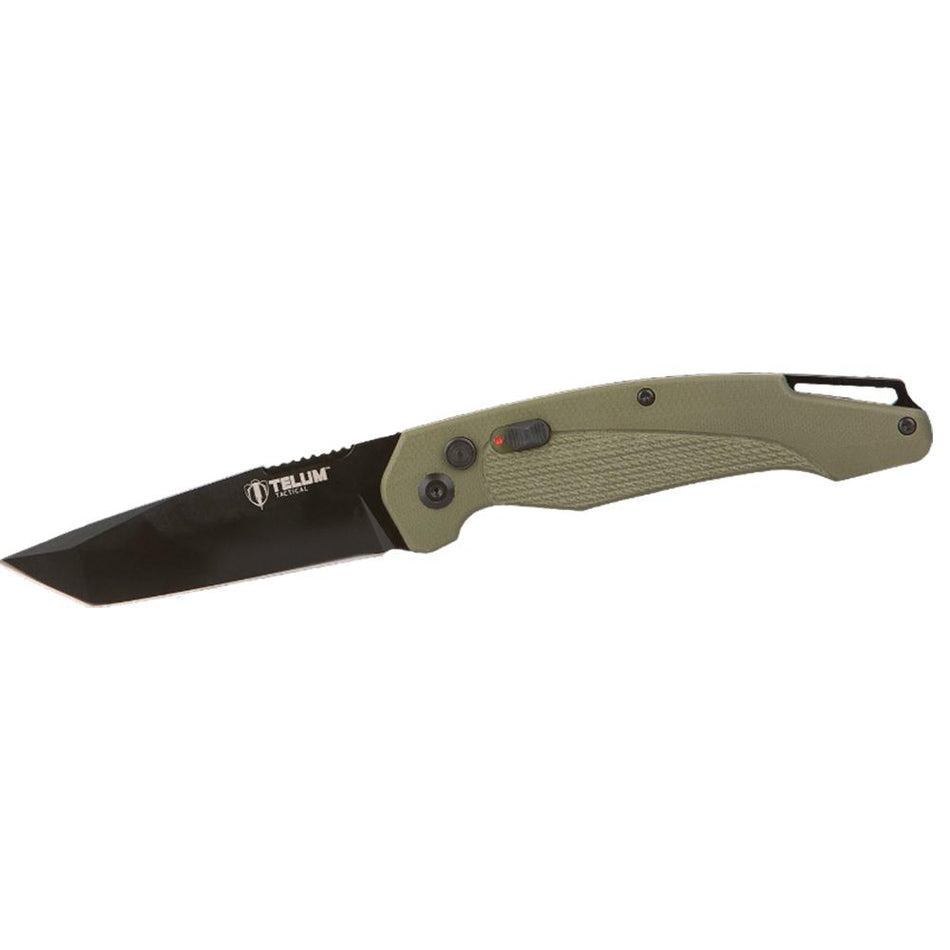 Telum Titan Series Auto Folding Knife 4-Inch D2 Tanto Blade OD Green