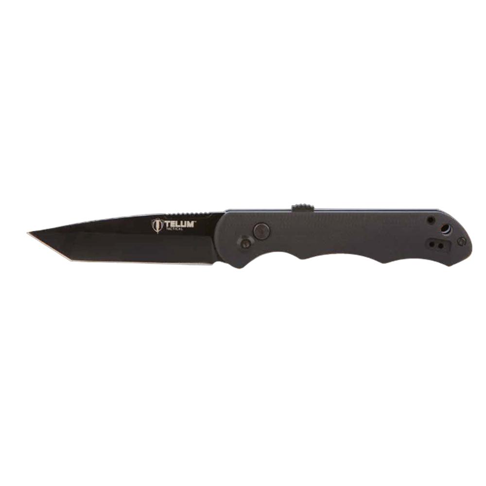 Telum Aftershock Auto-Open Tactical Folding Knife 3.5" Tanto D2 Black Blade