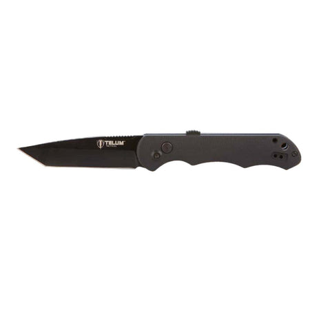 Telum Aftershock Auto-Open Tactical Folding Knife 3.5" Tanto D2 Black Blade