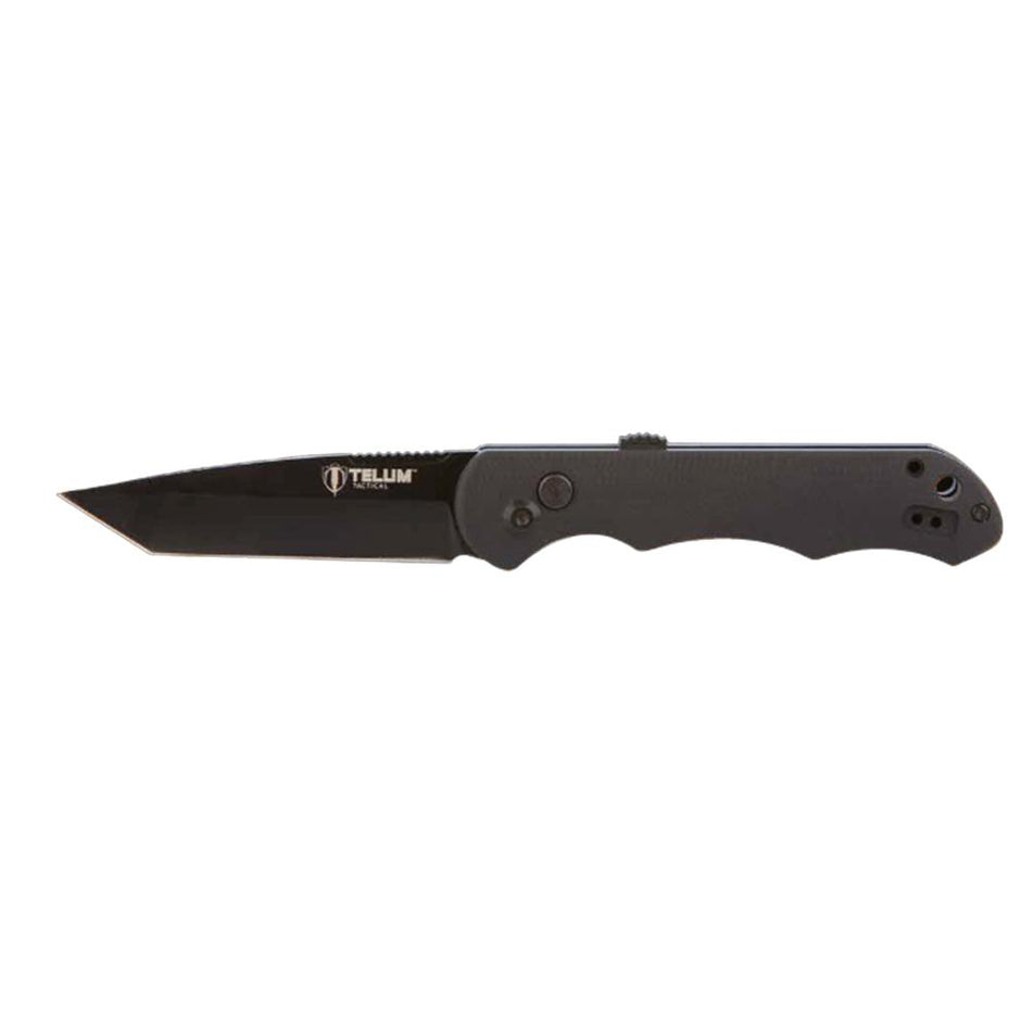 Telum Aftershock Auto-Open Tactical Folding Knife 3.5" Tanto D2 Black Blade