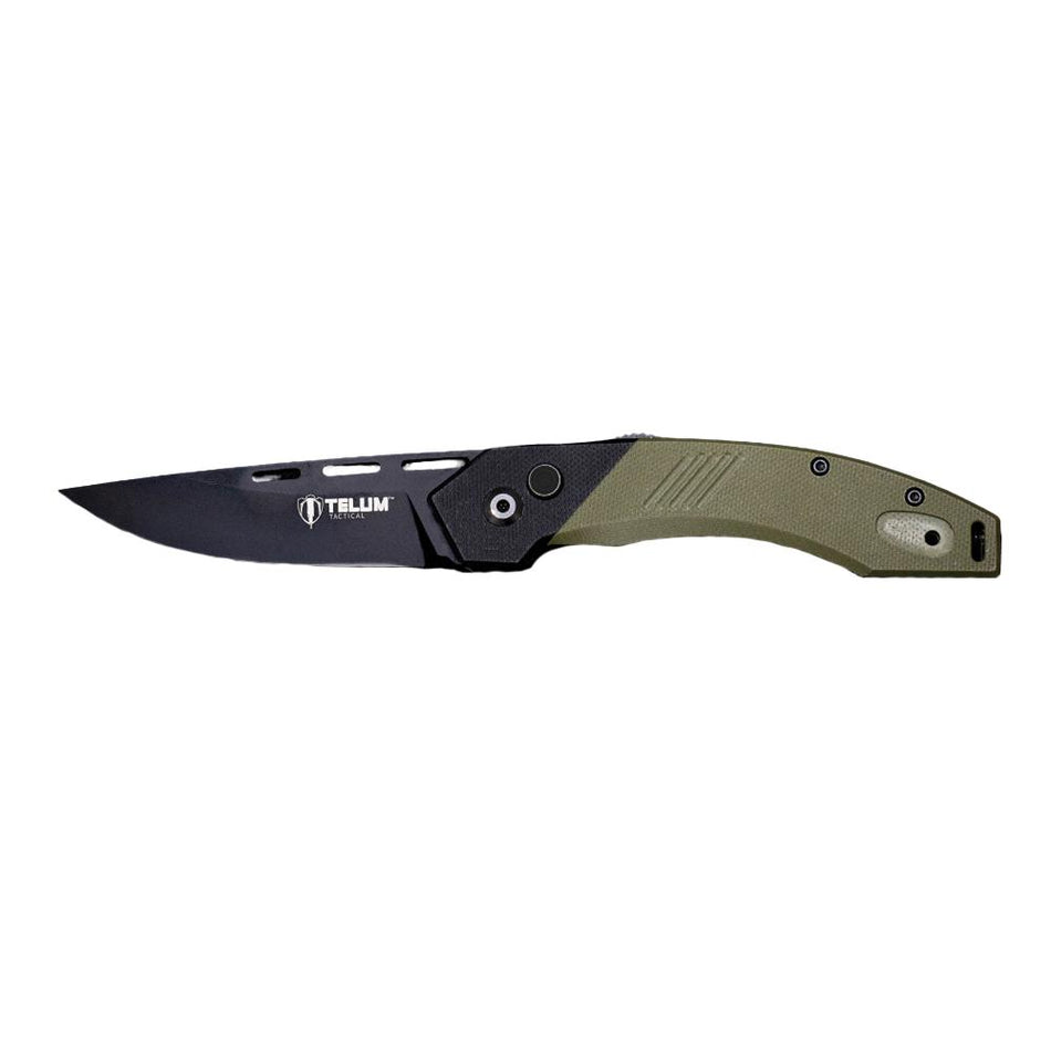Telum Scorch Auto Folding Knife 3-1/2" D2 Drop Point Blade OD Green G10