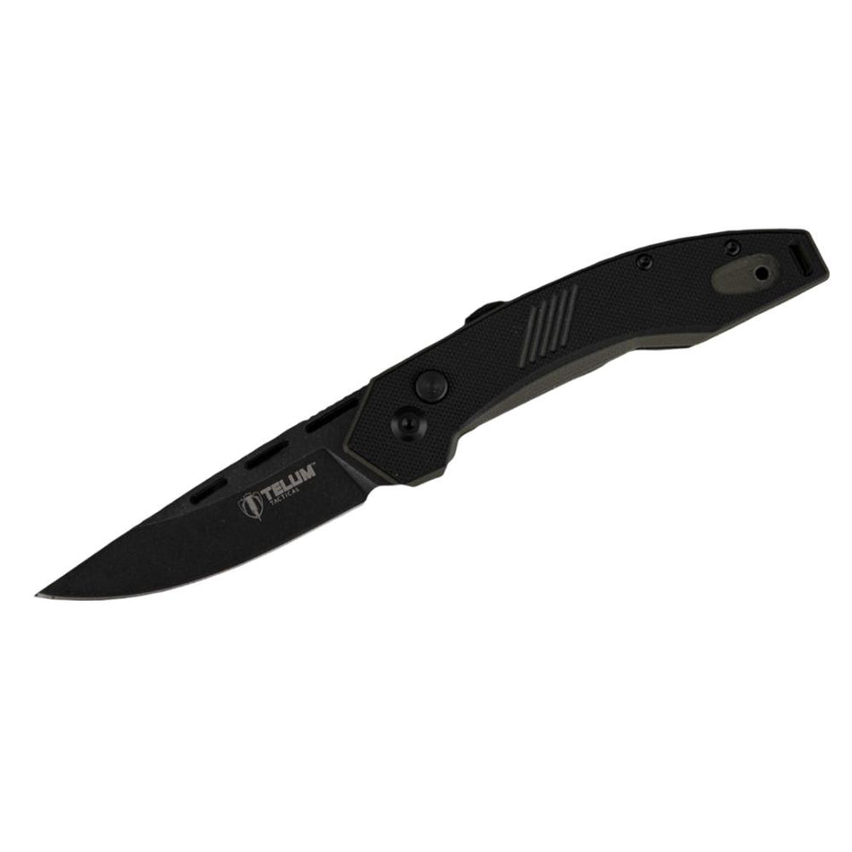Telum Incinerator Auto-Open Tactical Knife 3.5" Drop Point Black Coated Blade