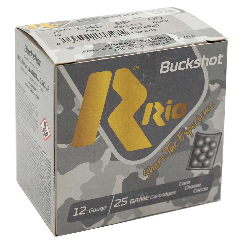 Rio Ammunition 12 Gauge Shotgun Shells Royal Buck 9 Pellets 00 Buck 1-1/8 oz 2.75 in