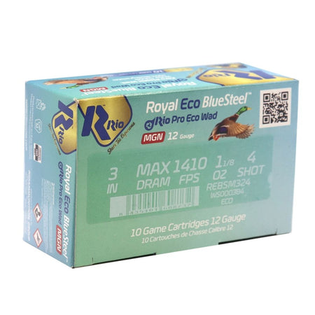 Rio Ammunition 12 Gauge Shotgun Shells Royal ECO BlueSteel Magnum #4 1-1/8 oz 3 in