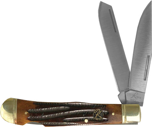 ABKT Roper 3.25" Double Action Lockback Trapper Knife Coffee Brown Bone Handle