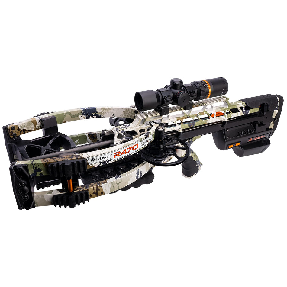 Ravin 470E XK7 Camo Electric Drive Crossbow 470fps with Illuminated Scope