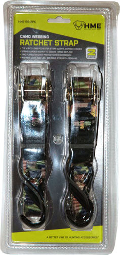 HME 1"x8' Camo Ratchet Tie-Down Straps Weather Resistant 2-Pack