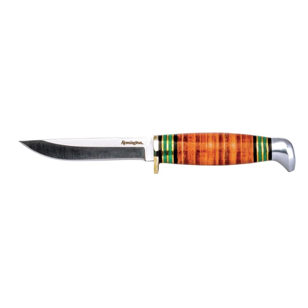 Remington Fixed Blade Hunting Knife 4" Straight Back Blade Stacked Leather Handle