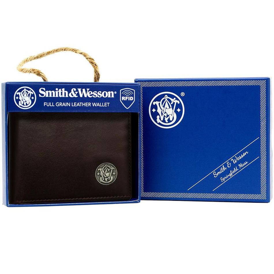 Cameleon Smith & Wesson Top Grain Leather Bifold Wallet Brown Anti-RFID