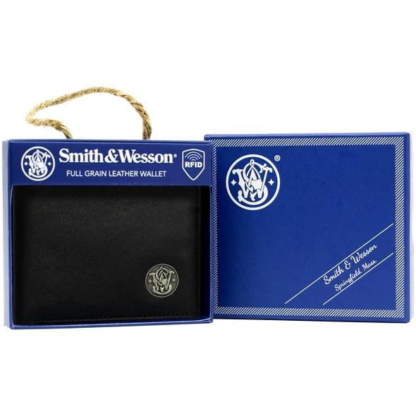 Smith & Wesson Black Leather Bifold Wallet by Cameleon with Anti-RFID Lining