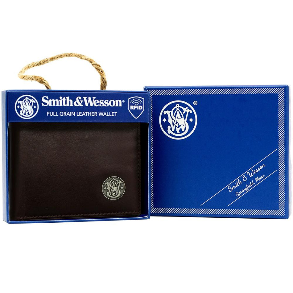 S&W Cameleon Top Grain Leather Front Pocket Wallet Brown with RFID Shielding