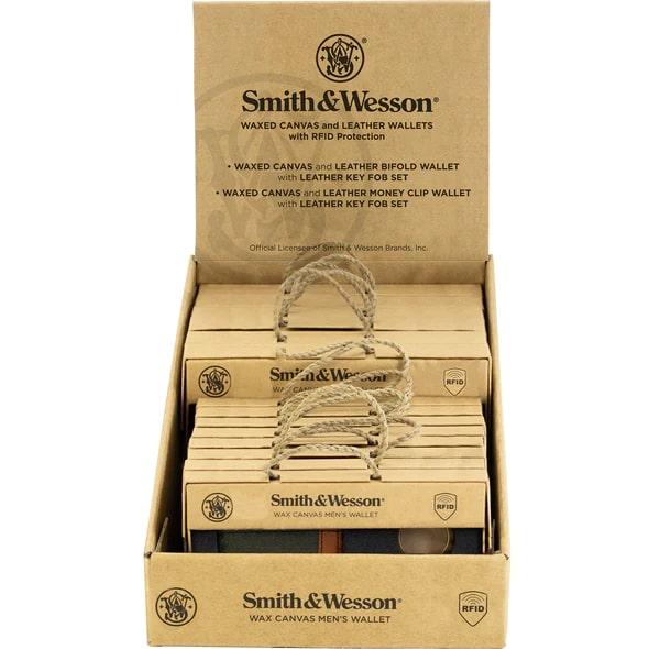 Smith & Wesson Wax Canvas Wallet with RFID Protection & Leather Key FOB Gift Set 12/ct