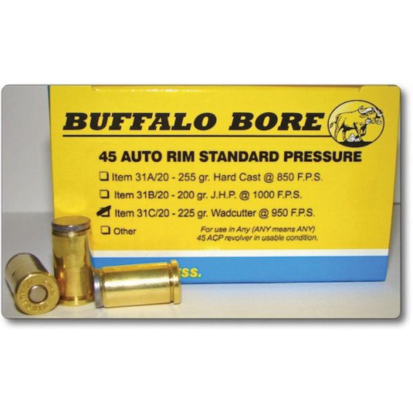Buffalo Bore .45 Auto Rim 31C20 Standard Pressure Wadcutter 225 Grain
