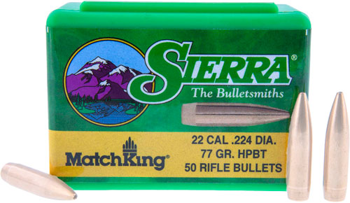 Sierra MatchKing .224 77gr HPBT Cannelured Reloading Bullets 50-Pack
