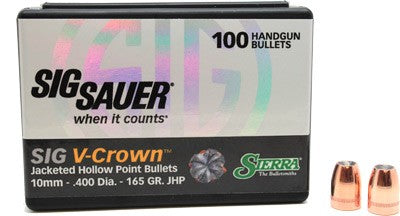 Sierra 10mm .400 Cal 165 Grain V-Crown JHP Reloading Bullets 100 Count
