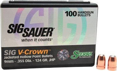 Sierra 9mm .355 Cal 124 Grain V-Crown JHP Reloading Bullets 100 Count