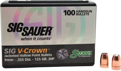 Sierra 9mm .355 Cal 125 Grain V-Crown JHP Reloading Bullets 100 Count