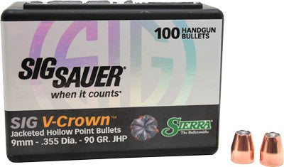 Sierra 9mm .355 Cal 90 Grain V-Crown JHP Reloading Bullets 100 Count