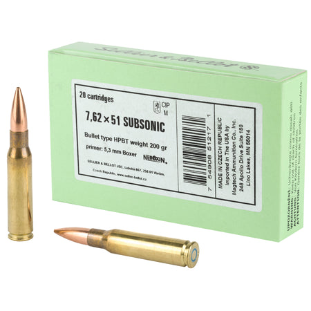 Sellier & Bellot (S&B) .308 Win / 7.62x51mm SB762SUBA Match Hollow Point Boat Tail Subsonic 200 Grain