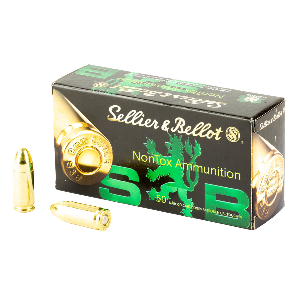 Sellier and Bellot 9mm Luger / Parabellum Handgun Ammo NonTox Full Metal Jacket FMJ 115 grain 