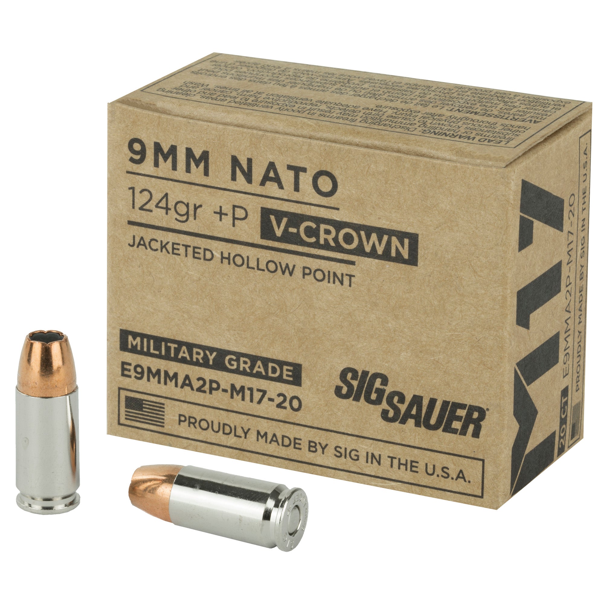 Sig Sauer 9mm Luger/Parabellum E9MMA2PM1720 Military Grade M17 V Crown Jacketed Hollow Point HP 124 Grain