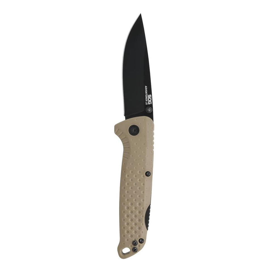 SOG Adventurer LB Lock Back Folding Knife 3" Drop Point Blade FDE