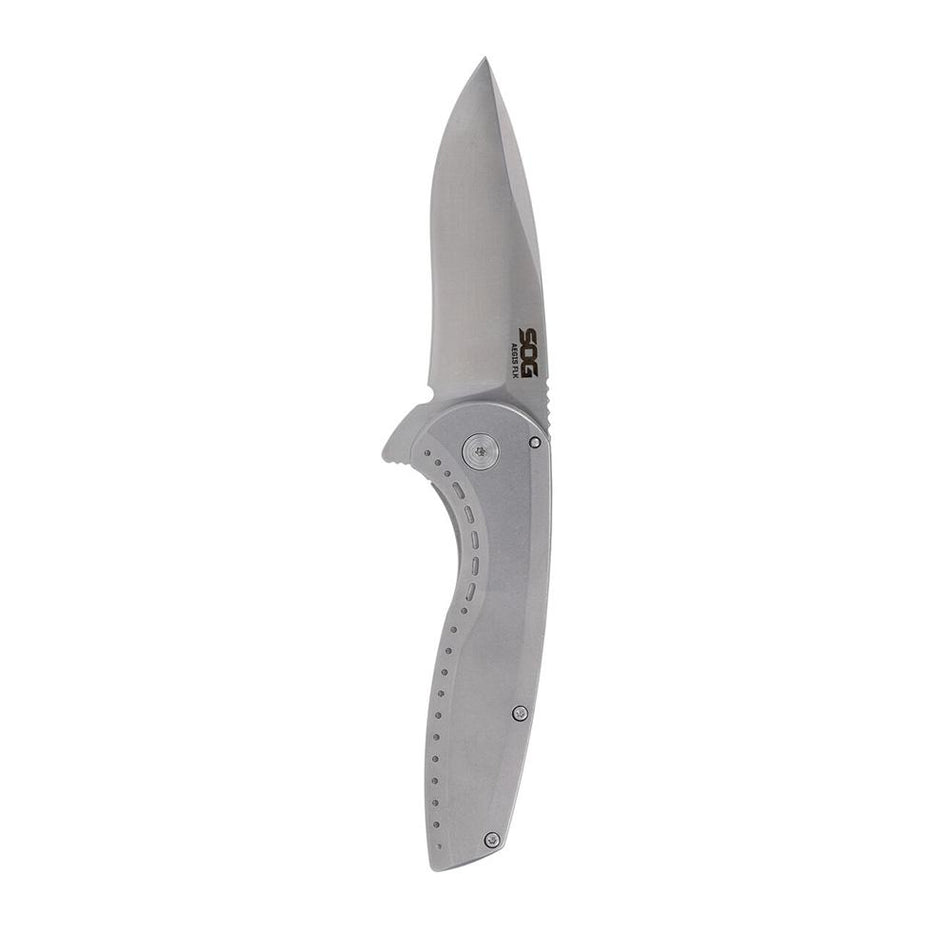 SOG Knives Aegis FLK 2.0 3-1/4" Drop Point Folding Knife Silver Blister Pack