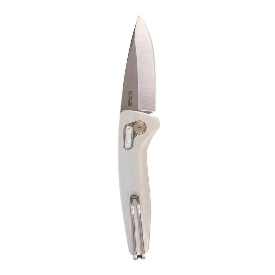 SOG One-Zero AU Automatic Folding Knife 3.1" CPM S35VN Drop Point Silver Chrome