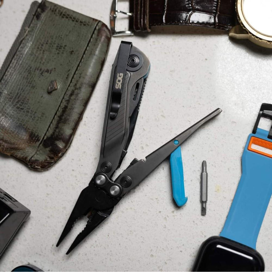 SOG Flash MT Compact Multi-Tool Urban Grey & Cyan with Compound Leverage Pliers