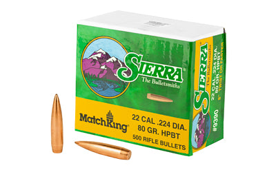 Sierra 9390 MatchKing .224 Dia 22 Cal 80 Grain Hollow Point BT Bullets 500 Count