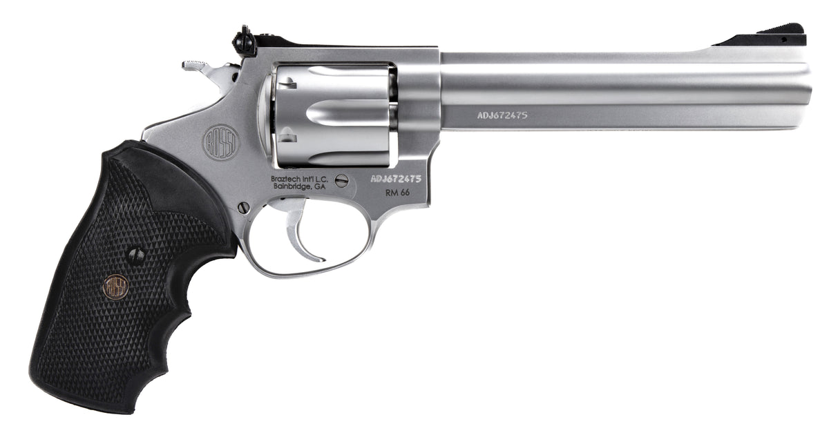 Rossi 2RM669 RM66 357 Mag 6 Shot 6" Satin Stainless Steel Barrel, Cylinder & Frame Black Checkered Rubber Grip