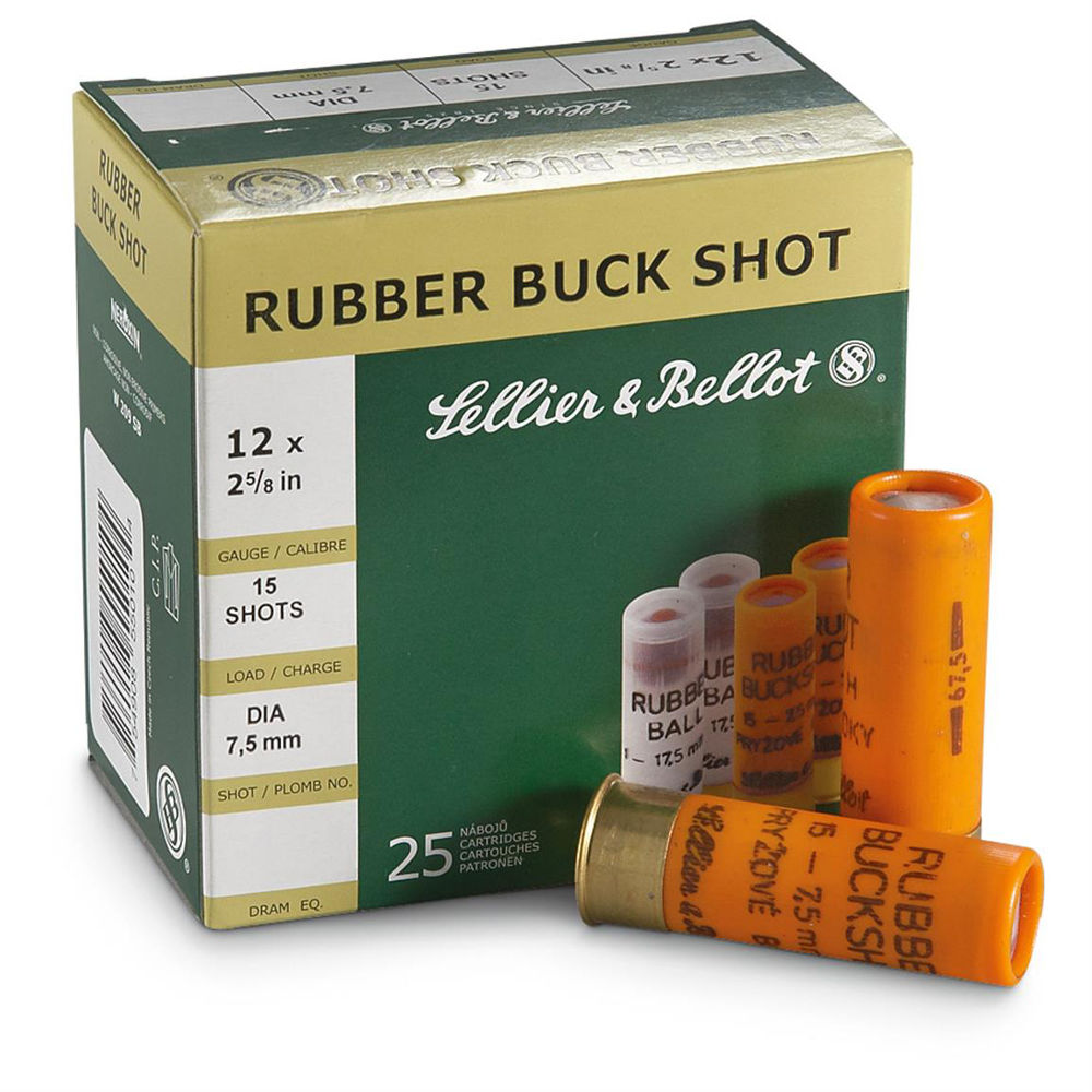 Sellier & Bellot (S&B) 12 Gauge SB12RSA Shotgun Rubber Ball 2.75" 211/16oz 15 Rubber Pellets