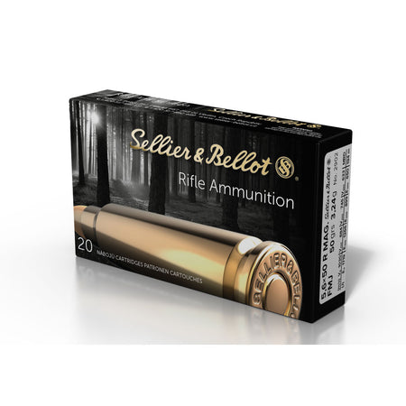 Sellier and Bellot 5.6x50mm Rimmed Mag Rifle Ammo Rifle Full Metal Jacket FMJ 50 grain 