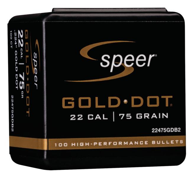 Speer .224 Cal 75 gr Gold Dot Bonded SP Rifle Bullets 100-Pack