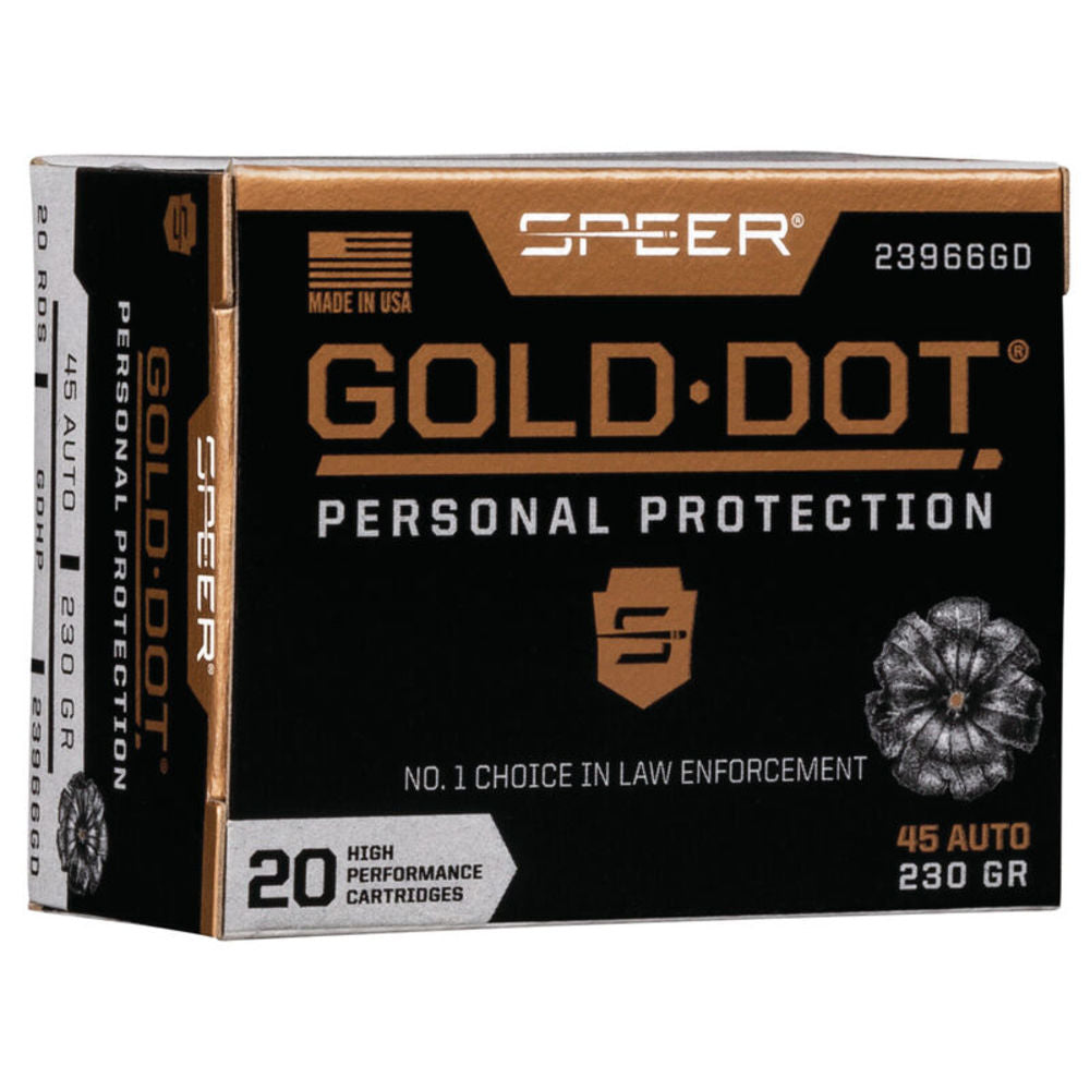 Speer .45 ACP/Auto Handgun Ammo Gold Dot Personal Protection Hollow Point BHP 230 grain 
