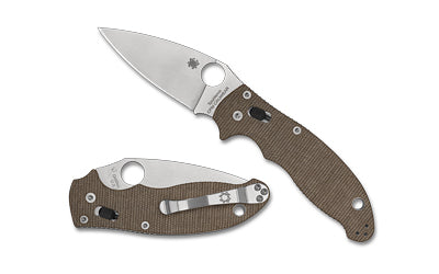 Spyderco Manix 2, CPM CRU-WEAR Blade, Brown Canvas Micarta Handle, Satin Finish, 3.37" Folding Knife C101MPCW2