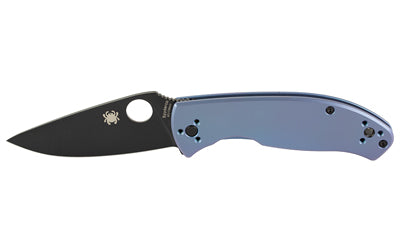 Spyderco Tenacious 8Cr13MoV Folding Knife 3.35" Drop Point Blade Black Oxide R.I.L. Lock Blue Titanium Handle C122TIBLBKP