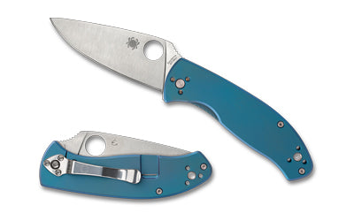 Spyderco Tenacious 8Cr13MoV Folding Knife 3.35" Drop Point Blade Satin Silver R.I.L. Lock Blue Titanium Handle C122TIBLP