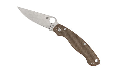 Spyderco Military 2 CPM CRU-WEAR Folding Knife 4" Blade Plain Edge Brown Canvas Micarta Handle Satin C36MPCW2