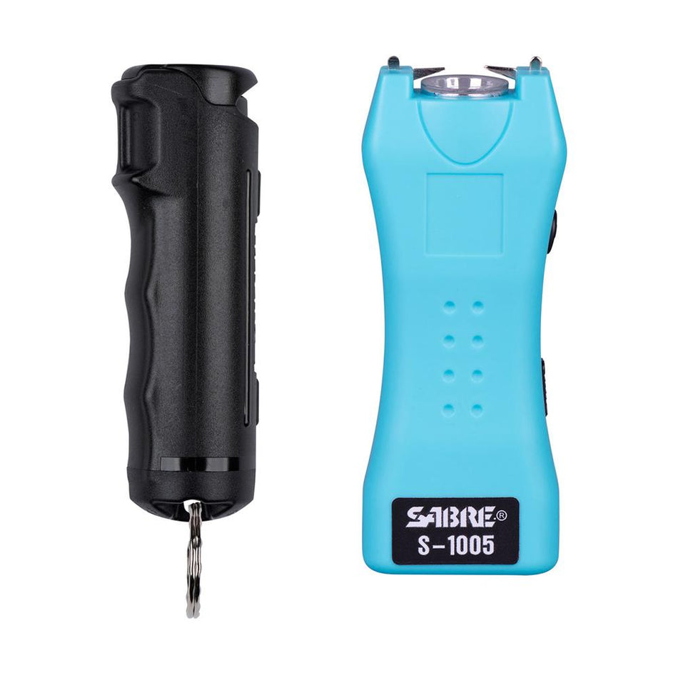 Sabre Self-Defense Kit Pepper Spray and Stun Gun Flashlight Black Teal
