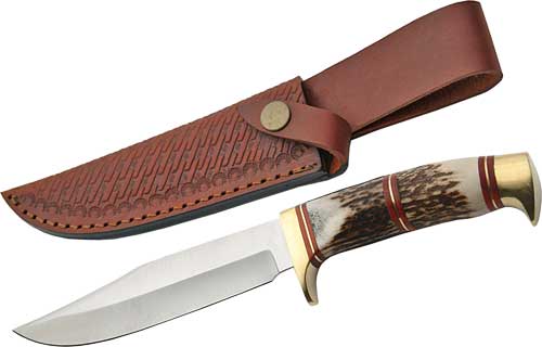 SZCO Steel Stag Steel Wolf 5.75" Stag Hunter Fixed Blade w/ Sheath