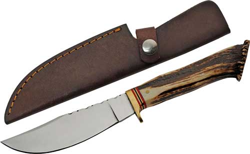 SZCO Steel Stag Deer Antler Handle 5" Hunter Knife with SS Blade