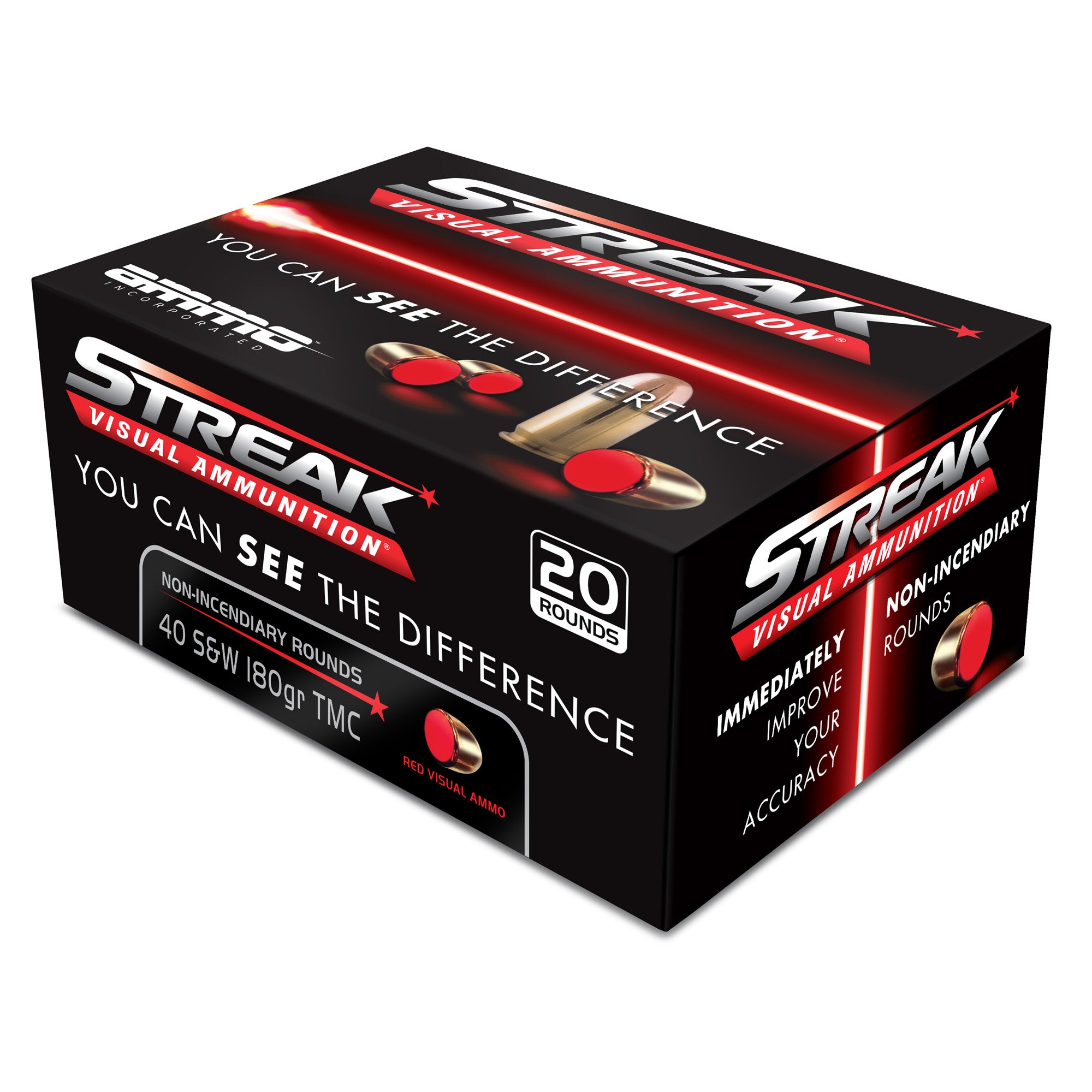 Streak .40 S&W 40180TMCSTRKRED Visual Ammunition Tracer Total Metal Coating 90 Grain