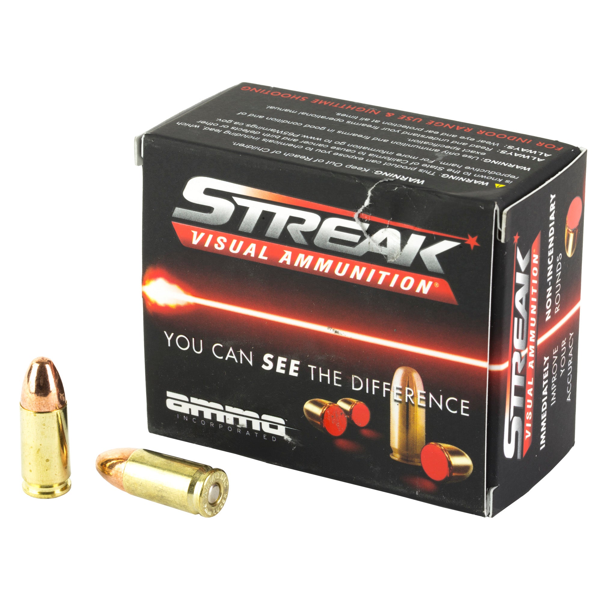 Streak 9mm Luger/Parabellum 9115TMCSTRKRED Visual Ammunition Tracer Total Metal Coating 90 Grain