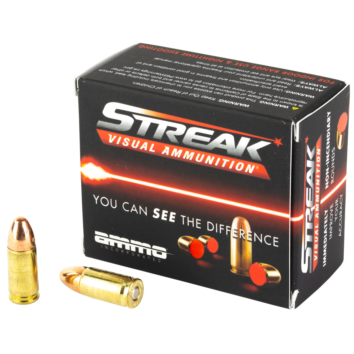 Streak 9mm Luger/Parabellum 9124TMCSTRKRED Streak Visual (RED) Tracer Total Metal Jacket TMJ 124 Grain