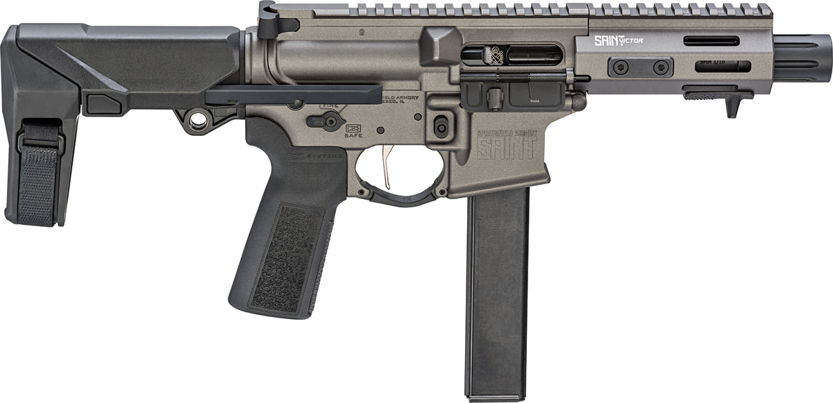 Springfield Armory SAINT Victor PDW 9mm Luger Pistol, 5.50" Tungsten Gray Cerakote Barrel, SB Tactical HBPDW Brace