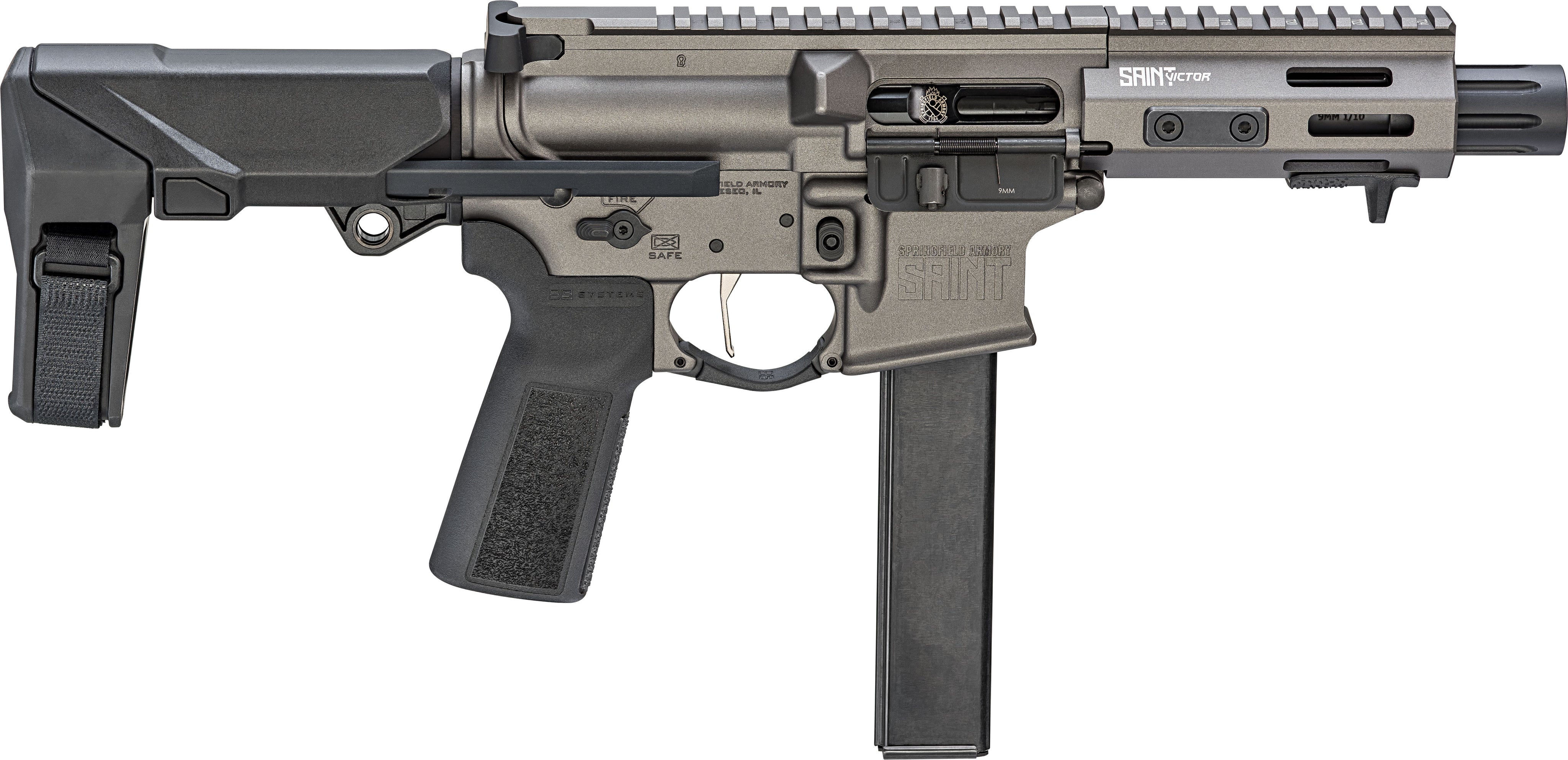 Springfield Armory SAINT Victor PDW 9mm Luger Pistol, 5.50" Tungsten Gray Cerakote Barrel, SB Tactical HBPDW Brace