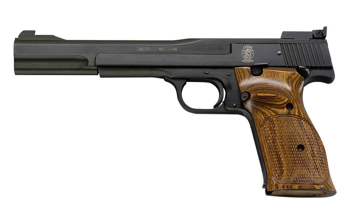 Smith & Wesson 130512 41 Full Size Frame 22 LR 10+1, 7" Blued Button Rifled Steel Barrel, Serrated Slide & Frame, Checkered Wood Target Grip