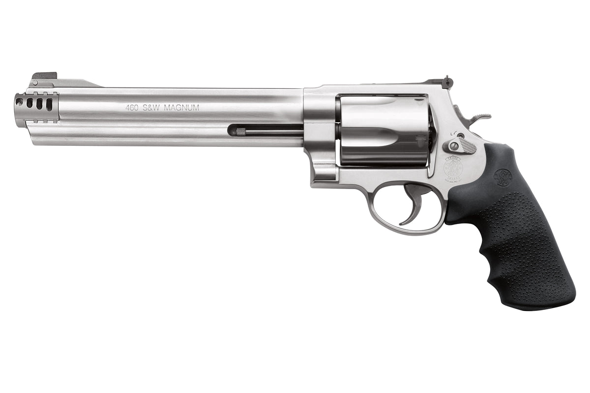 Smith & Wesson 163460 Model 460 XVR Extra Large 460 S&W Mag 5 Shot 8.38" Satin Compensated Barrel, Satin Cylinder, Satin Stainless Steel Frame, Black Finger Grooved Grip, Exposed Hammer