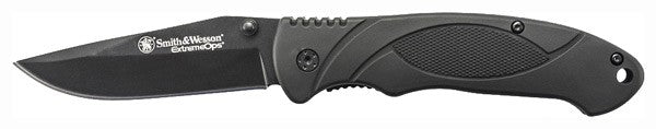 Smith & Wesson Extreme Ops 3.3" Drop Point Liner Lock Folding Knife Black Rubber Handle